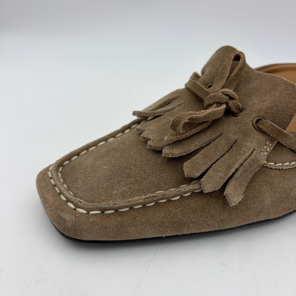 Franco Sarto Tan Kitten Heel Mules Tan Suede Fringe 8.5M Boho Western Slip On - Picture 3 of 11